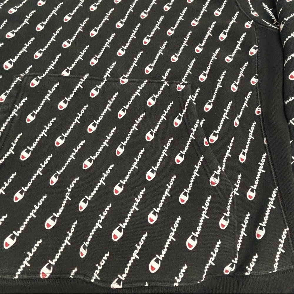 Champion Black Hoodie with White Logo Pattern - Picture 5 of 12